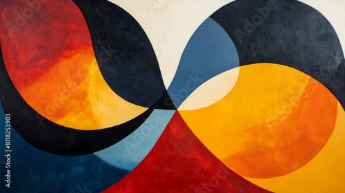 Abstract Painting with Curved Shapes and Vibrant Colors photo