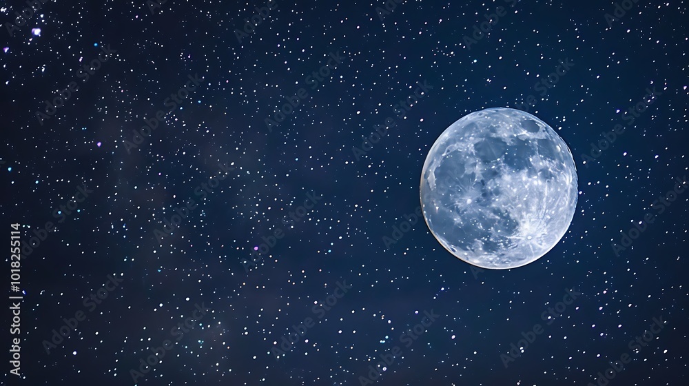 A serene full moon illuminating a calm lake at midnight. A serene full moon illuminating a calm lake at midnight.