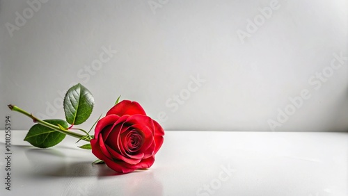 Minimalistic white background with red rose