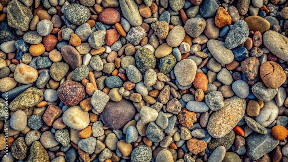 Minmalist texture of big rocks and gravel with small stones on ground