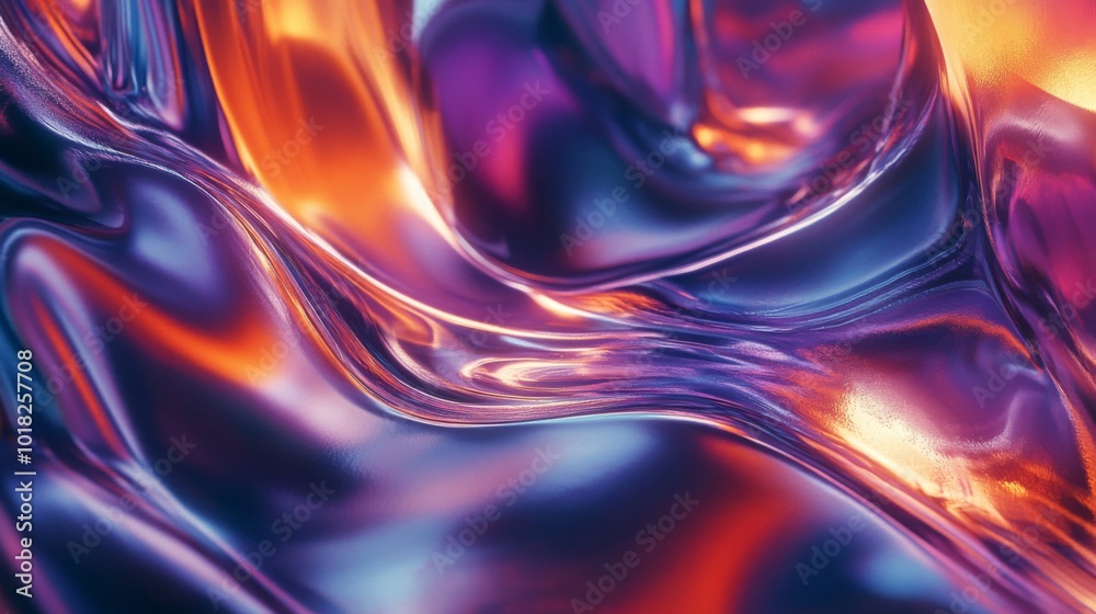 Fototapeta premium Abstract Wavy Metallic Surface with Vibrant Orange and Purple Hues