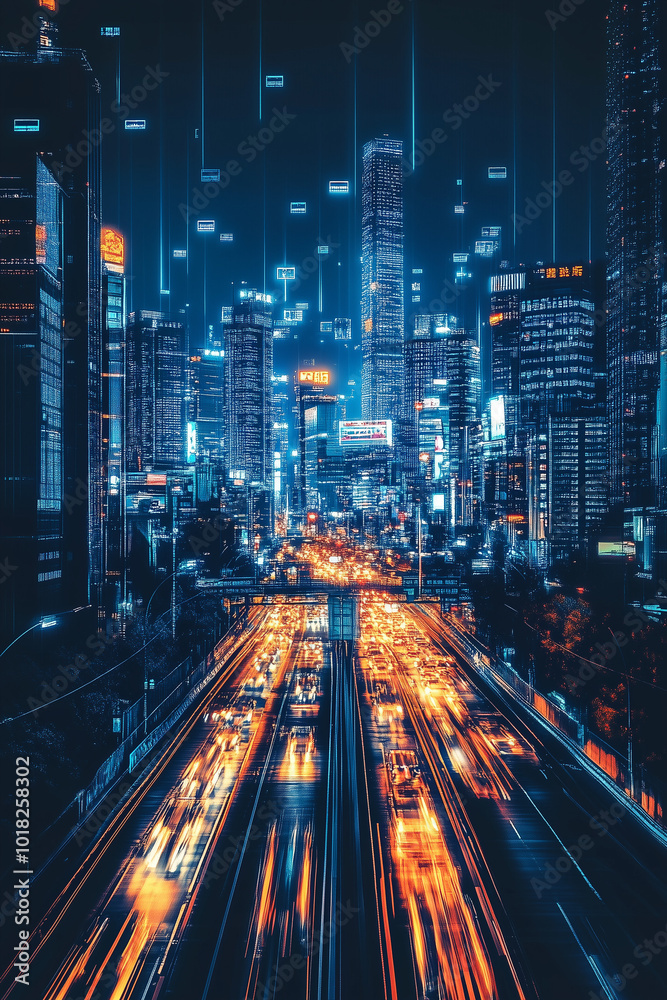 Obraz premium digital illustration of futuristic cityscape with skyscrapers