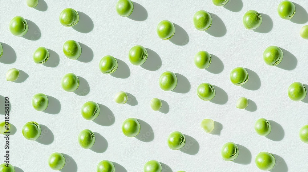 Close-up of vibrant green pea seeds on a smooth white background, some still in their pods. Close-up of vibrant green pea seeds on a smooth white background, some still in their pods.