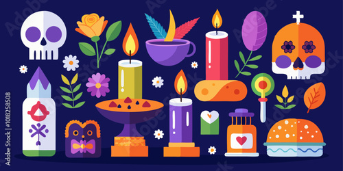 Colorful elements collection for all souls day and candle decoration