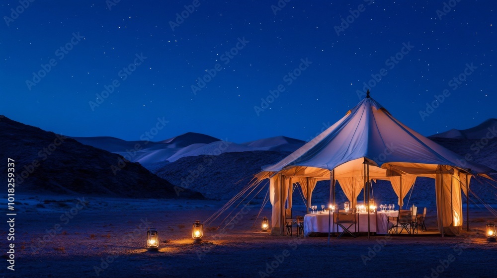 Romantic Dinner Under the Stars in a Desert Campsite Romantic Dinner Under the Stars in a Desert Campsite