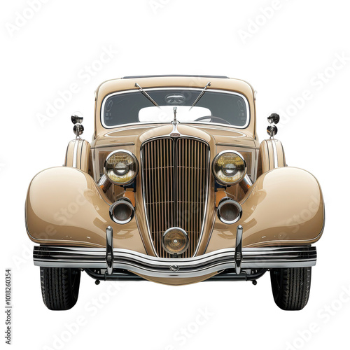 A vintage car with a chrome grille and chrome trim