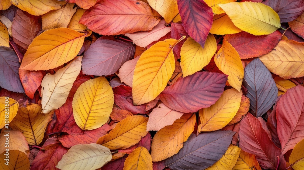 Colorful autumn leaves in a thick pile on the forest floor, with warm hues of red, orange, and yellow Colorful autumn leaves in a thick pile on the forest floor, with warm hues of red, orange, and yellow
