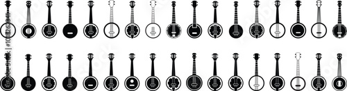 Banjo Instrument silhouette vector art illustration. Black music instrument rock, jazz silhouette. music band vector illustration icons set Vector design.