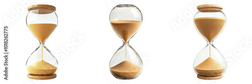 Classic hourglass isolated on transparent PNG background image perfect for time-themed illustrations or educational designs