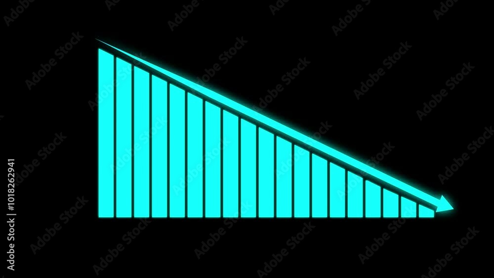 Bar chart falling or decreasing over time. Business loss falling down. Economic depression crisis..