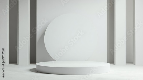 White Circular Platform with Geometric Background