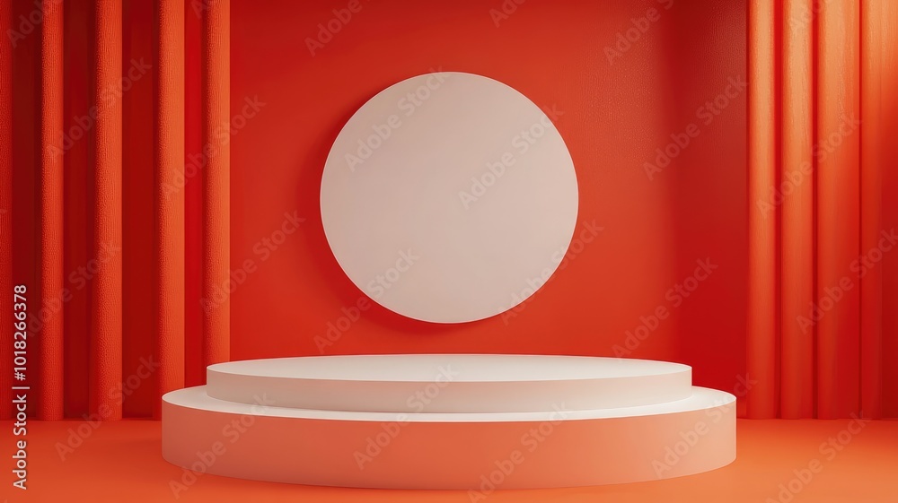 White Platform and Oval Against Red Background with Vertical Stripes White Platform and Oval Against Red Background with Vertical Stripes