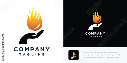 fire hand vector logo design illustration. icon logo hand with fire	
