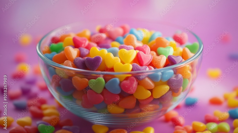A Glass Bowl Filled with Colorful Heart-Shaped Candies