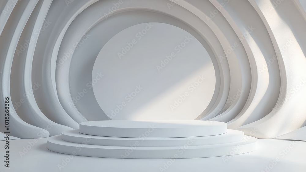 Obraz premium Abstract White Stage with Circular Architectural Design Elements