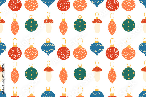 Seamless pattern with christmas balls. Christmas tree ornaments. Vector pattern with decorations for Christmas and New Year.