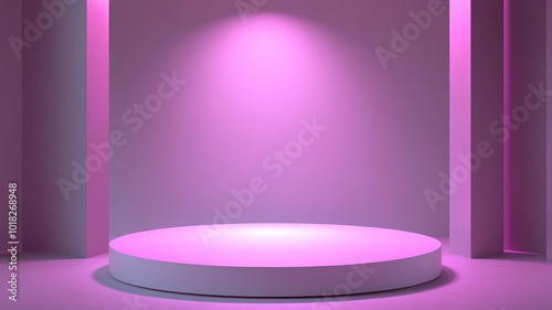 A Cylindrical Pedestal Under Pink Spotlight in a Minimalist Setting