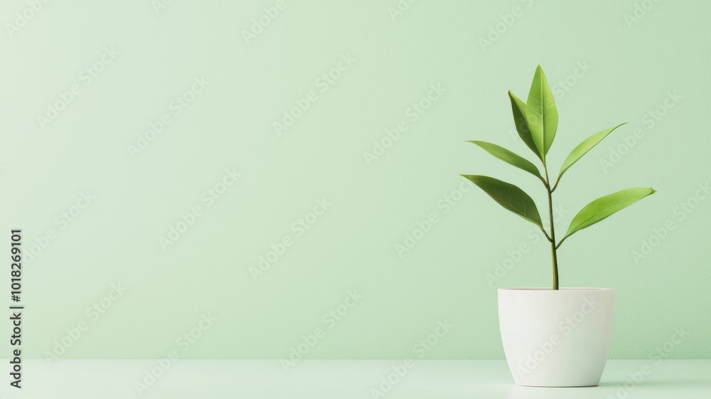 A vibrant green plant in a minimalist pot against a soft green wall, perfect for adding a touch of nature to any space.