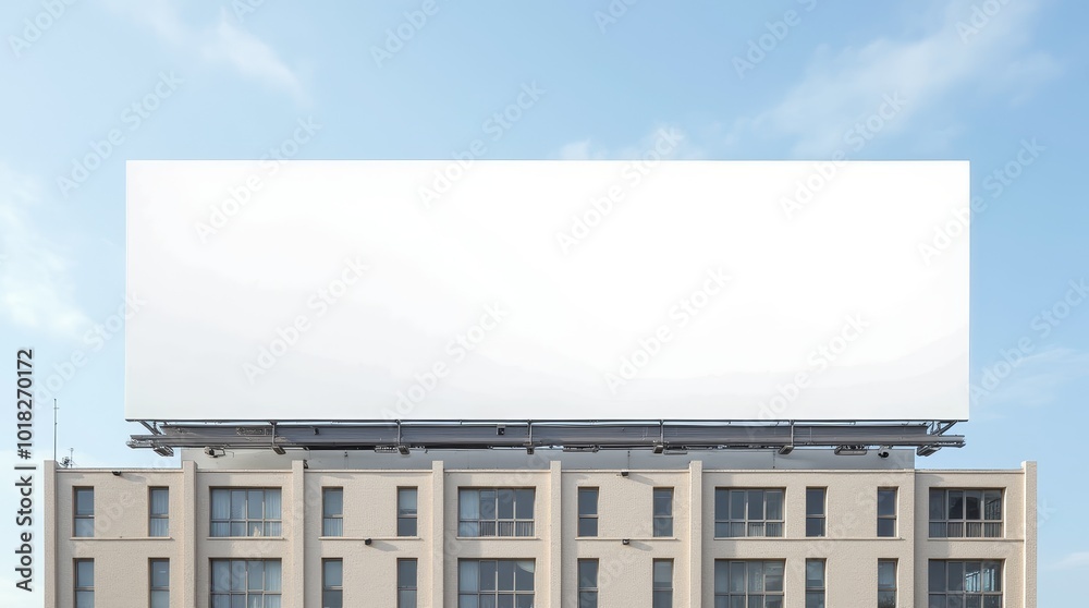 Obraz premium Empty Billboard on Building Rooftop Under Clear Blue Sky During Daytime in an Urban Setting