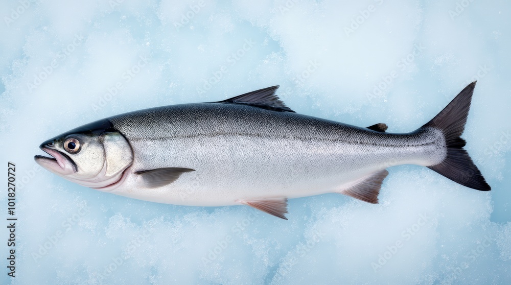 Obraz premium Fresh Silver Salmon Resting on Ice After Being Caught in a Cold Water Fishery