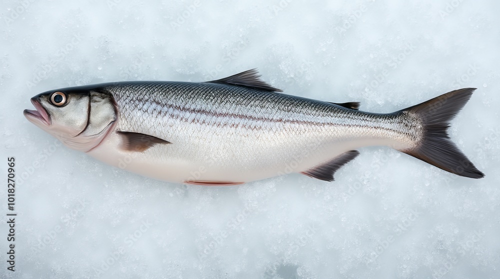 Obraz premium Freshly Caught Fish Resting on Ice at a Fishing Spot During Winter Season