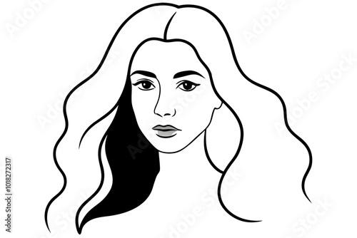 Beautiful Black and White Illustration of a Woman for Artistic Coloring 