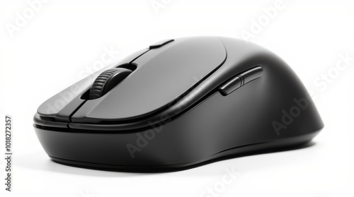 Black Wireless Computer Mouse Resting on a Smooth Surface, Showcasing Its Sleek Design and Modern Features photo