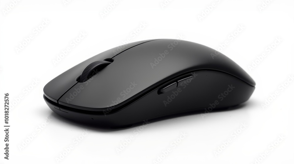 A Sleek Black Computer Mouse Placed on a White Background, Showcasing Its Modern Design and Functionality A Sleek Black Computer Mouse Placed on a White Background, Showcasing Its Modern Design and Functionality