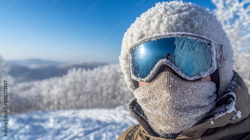 A man wearing ski goggles. close-up of a young man wearing a mask on a sunny winter's day on a ski slope A man wearing ski goggles. close-up of a young man wearing a mask on a sunny winter's day on a ski slope