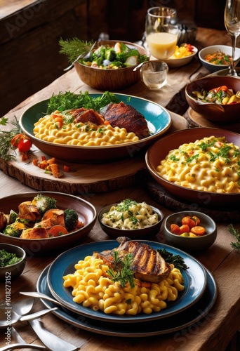 vibrant close delicious comfort food spread featuring colorful plates savory dishes authentically crafted culinary delights, appetizer, bowl, platter, snack