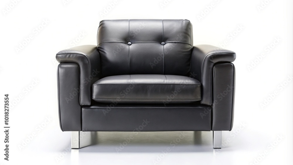 Fototapeta premium Modern black leather armchair isolated on white background