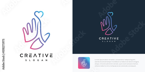 love hand vector logo design illustration. hand logo icon with love
