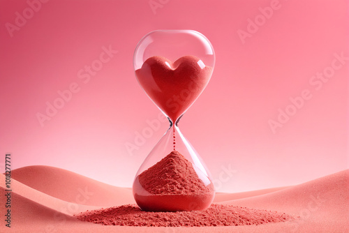 hourglass with pink heart - Time for love concept	