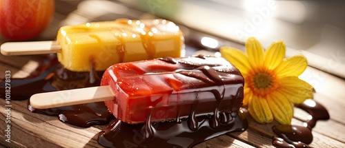 Chocolate Covered Ice Pops on Wooden Surface