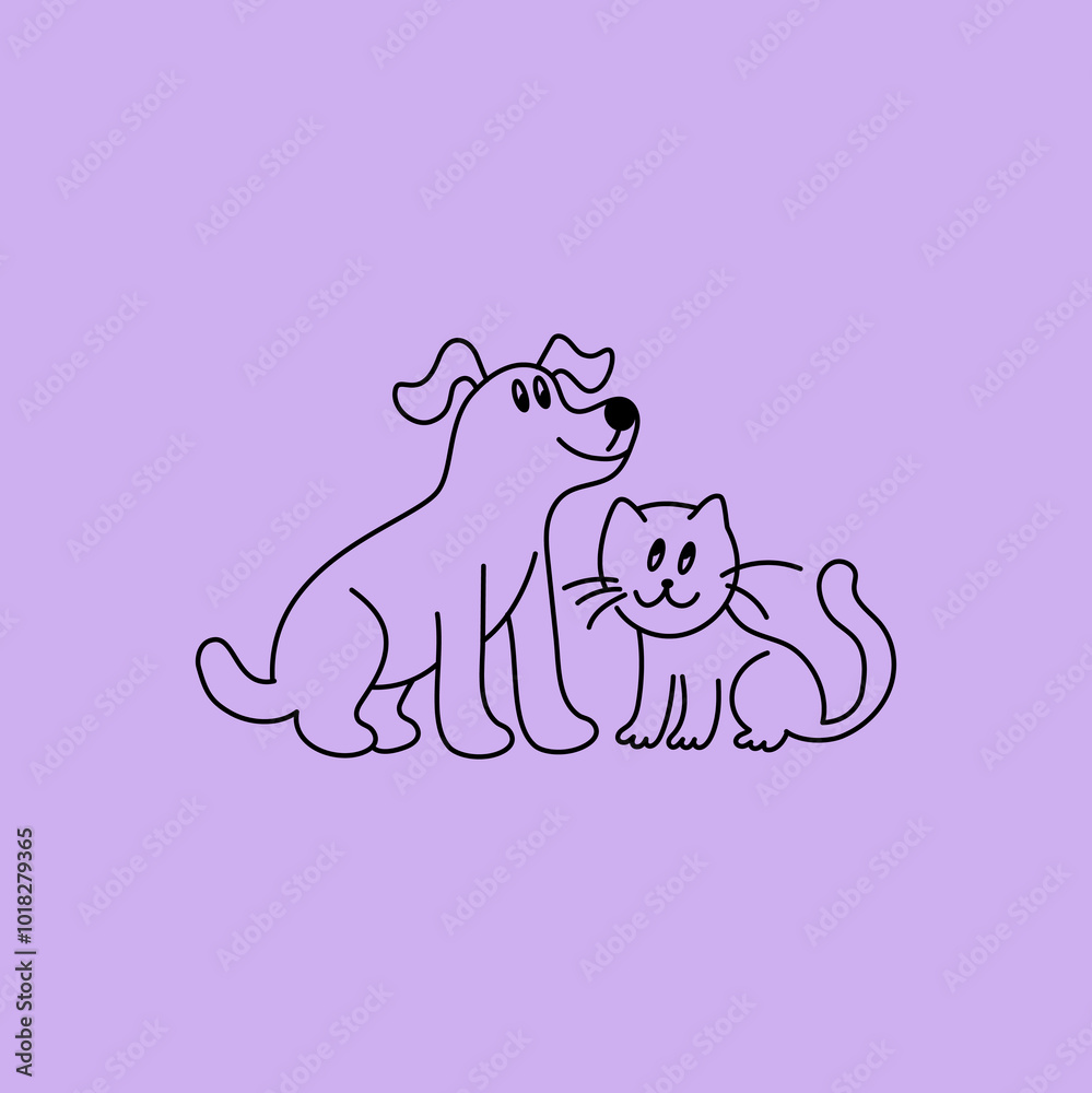 Funny pets, dogs and cats, vector illustration in trendy flat simple linear style, funny mascot and cartoon character, friendly sticker and badge for advertising, social media Funny pets, dogs and cats, vector illustration in trendy flat simple linear style, funny mascot and cartoon character, friendly sticker and badge for advertising, social media