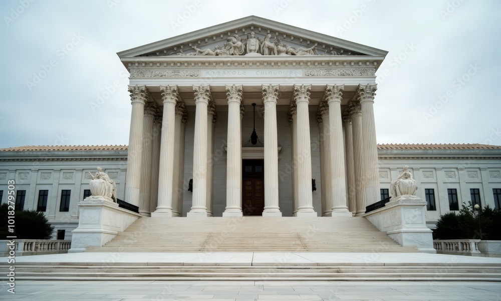 The Iconic Supreme Court Building in Washington, D.C. During an Overcast Day With Grand Architecture The Iconic Supreme Court Building in Washington, D.C. During an Overcast Day With Grand Architecture