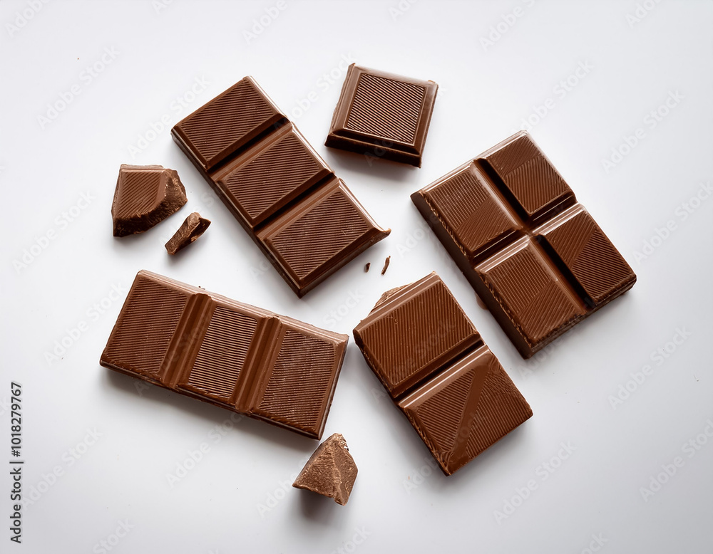 Milk chocolate pieces, isolated on a clean white background Milk chocolate pieces, isolated on a clean white background
