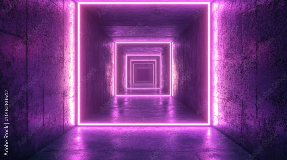 Square portal of ultraviolet neon light lines, 3D Rendering, AI generated image Square portal of ultraviolet neon light lines, 3D Rendering, AI generated image