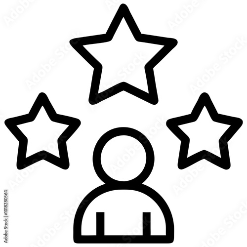 Icon representing achievements and ratings with a person and three stars in a business context