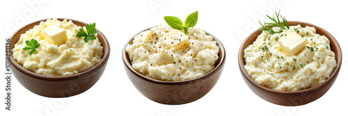 Фотография Mashed potatoes in bowl isolated on transparent PNG background image perfect for