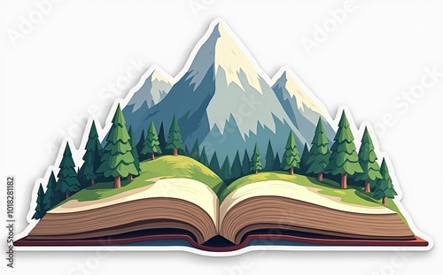 A Magical Open Book Revealing a Landscape With Mountains and Trees During Daylight