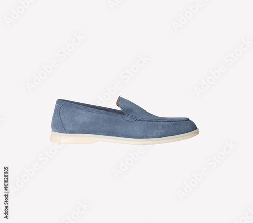 suede loafer with a cream color sole, men's casual leather shoes, isolated on white background.