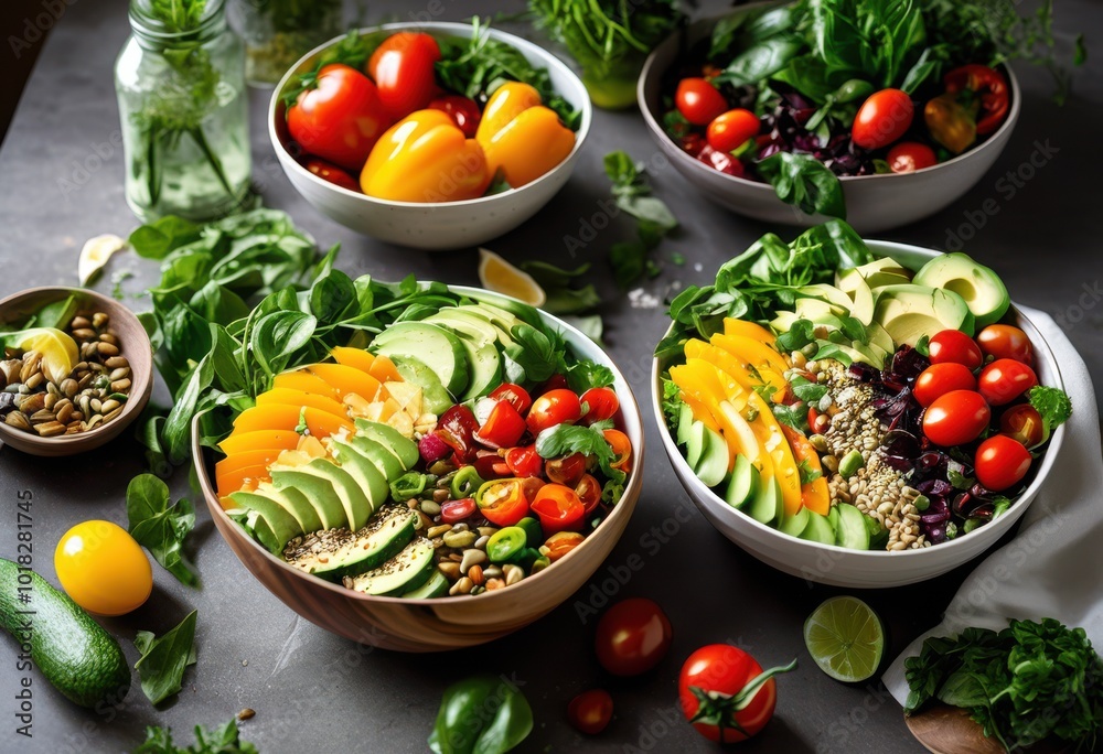 vibrant nutrient packed salad bowls colorful ingredients diverse textures wholesome nutrition, avocado, broccoli, carrot, celery, chip, cilantro, corn vibrant nutrient packed salad bowls colorful ingredients diverse textures wholesome nutrition, avocado, broccoli, carrot, celery, chip, cilantro, corn
