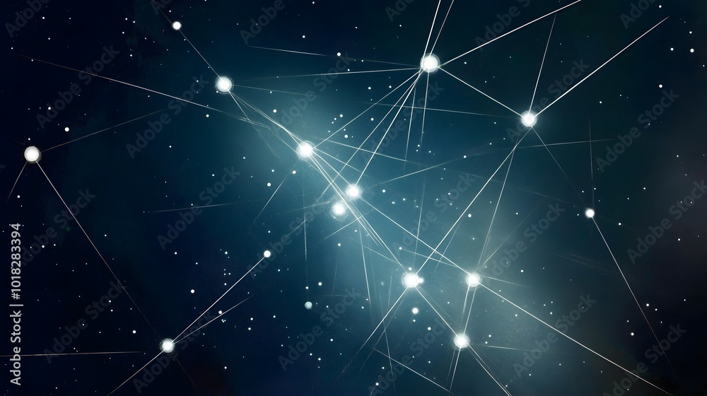 Fototapeta premium Abstract Network Connection White Lights on Dark Blue Background