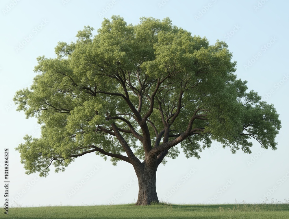 Fototapeta premium Large Green Tree Standing Alone on a Grassy Field During a Clear Sky