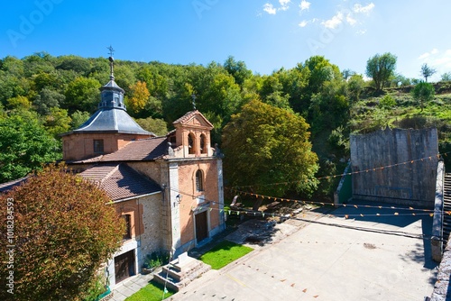 View of the square and fronton of the hermitage, XVIII century, Nuestra Señora de los Nogales in Villanueva de Cameros, La Rioja
