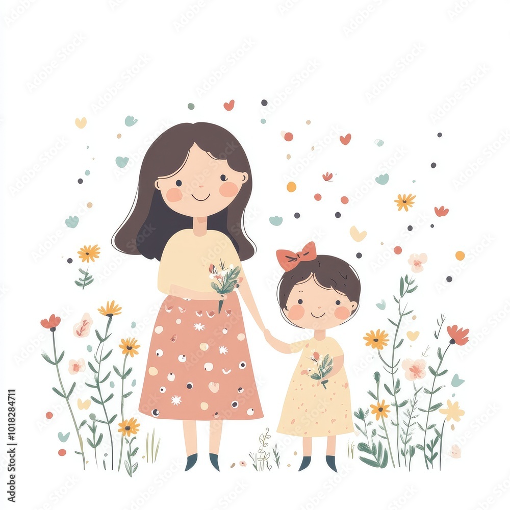Mother's Day Festival, full body, a hand-drawn kawaii style, white background Mother's Day Festival, full body, a hand-drawn kawaii style, white background