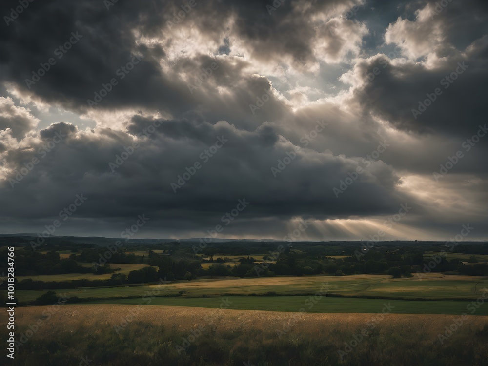 A moody sky with heavy gray clouds and soft sunlight peeking through, creating a dramatic contrast between light and shadow
A moody sky with heavy gray clouds and soft sunlight peeking through, creating a dramatic contrast between light and shadow
