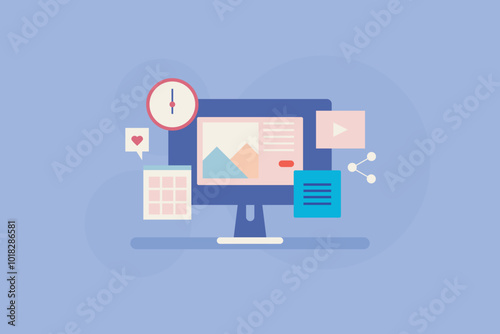 Social media calendar, Content calendar for social media marketing, Sharing content, Social media scheduler. Vector illustration concept.