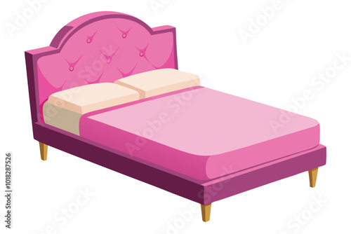 Modern pink upholstered bed, illustration on white background.